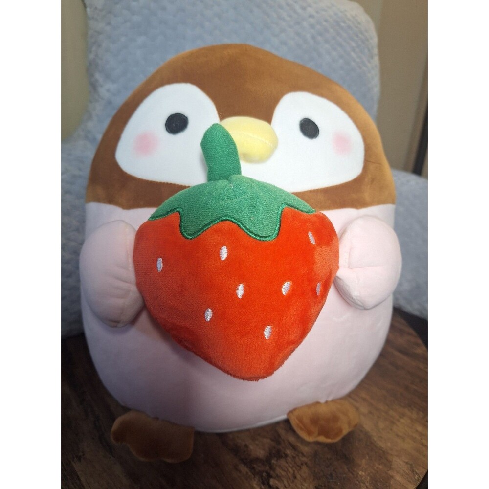 14” NWT Takashoji Pink Penguin Plush Holding A Strawberry Round 1